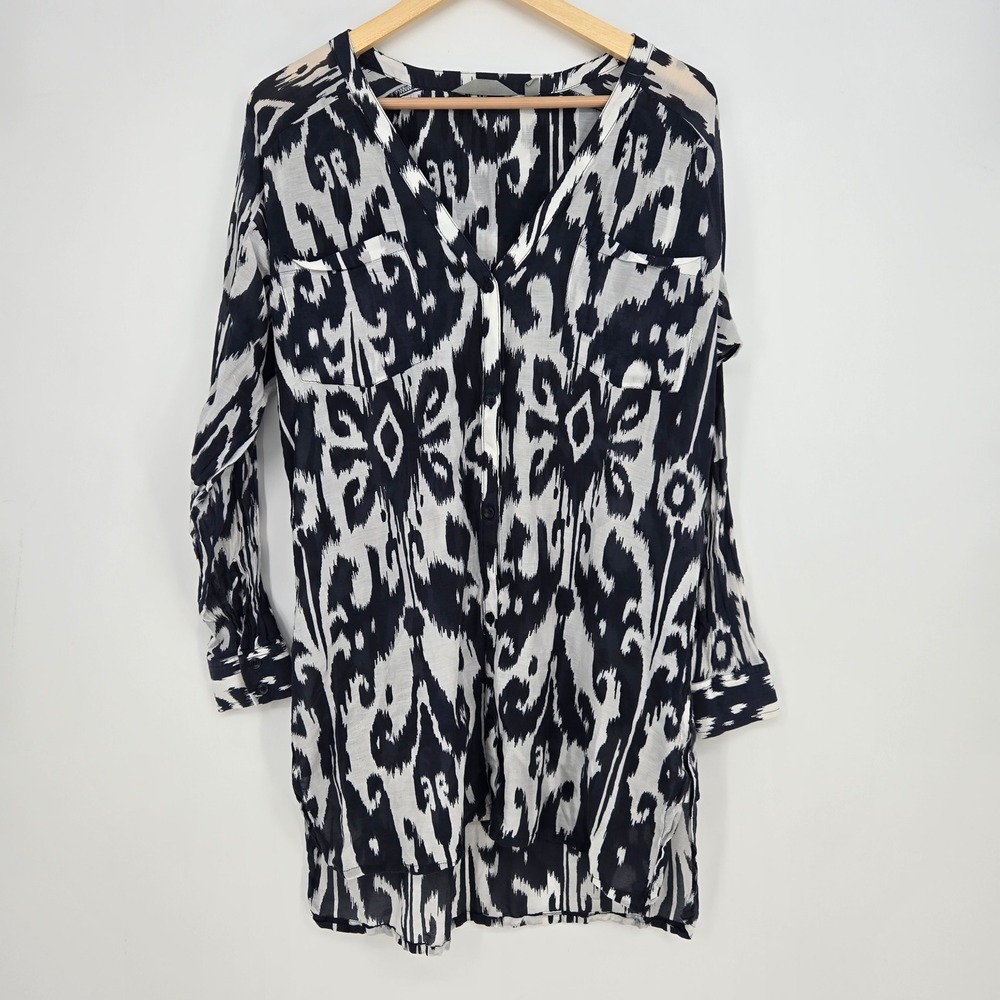 1" Tear - Athleta Silk Blend Ikat Print Tunic Shirt S Beach Resort Cover Up